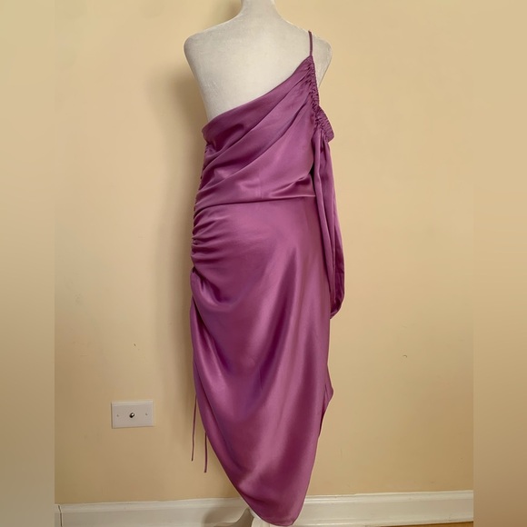 CINQ À SEPT Nakita One Shoulder Asymmetric Silk Dress In Purple - Picture 6 of 10